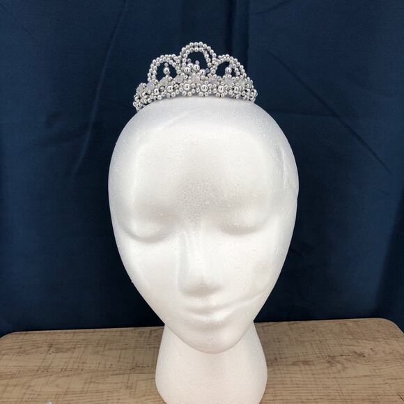 American VINTAGE 90's Handmade Mini Tiara Beaded w/ Silver Crystal Beads - Picture 2 of 4